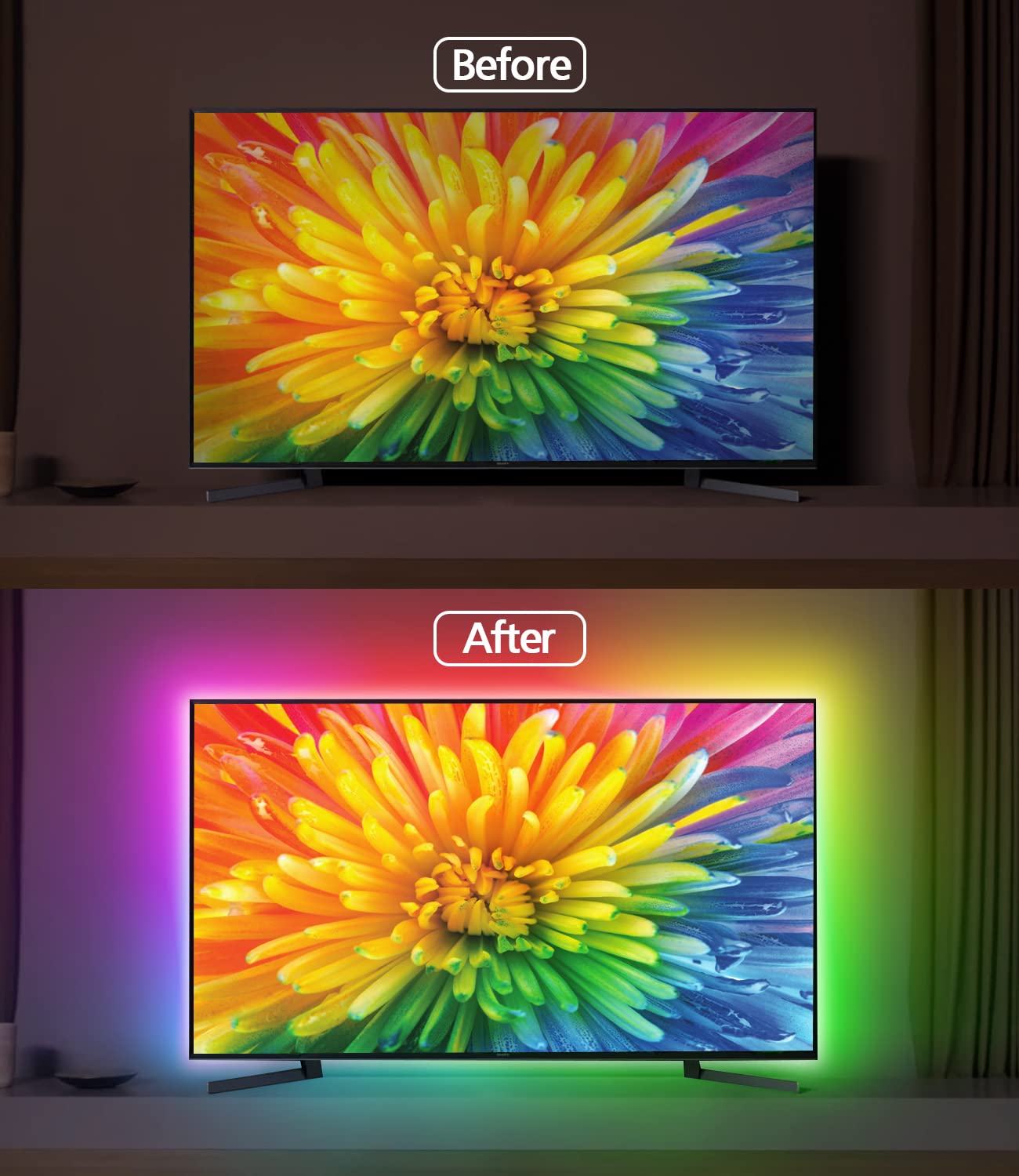 Daymeet RGB LED TV Backlight Strip, 13.1ft, Multicoloured, Music Sync, Bluetooth APP Control, for 45-60 inch TVs