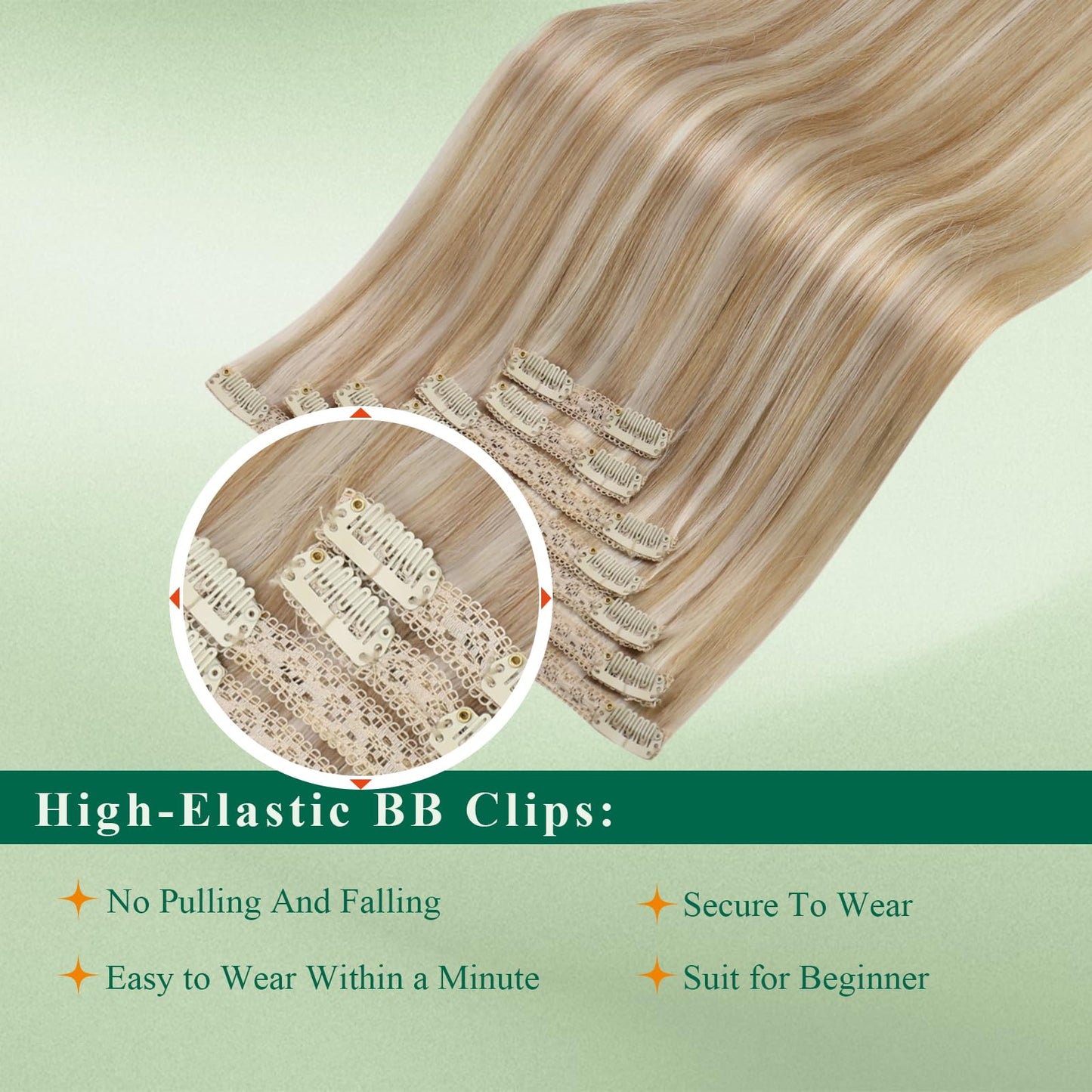 Easyouth Clip in Hair Extensions Real Human Hair Highlights Lace Clip on Hair Extension Human Hair Honey Blonde Highlight Bleach