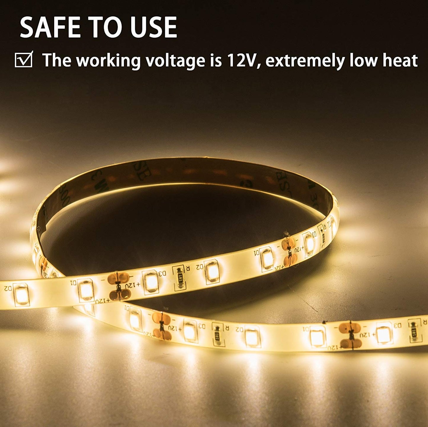 GUOTONG Warm White LED Strip Lights, 12V Waterproof 16.4ft Flexible Tape Light, 300 SMD 2835 for Indoor/Outdoor Use