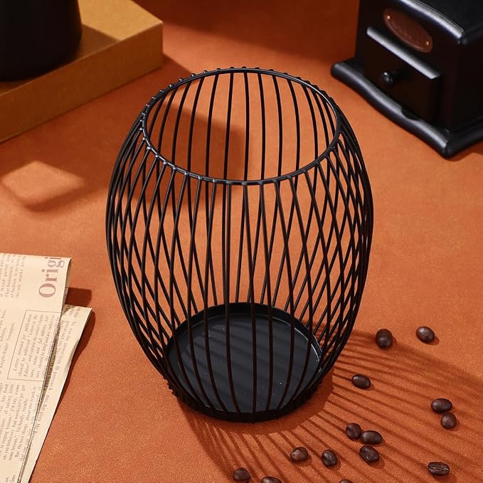 Luxshiny Coffee Pod Holder, Metal Espresso Pod Baskets Black Wire Baskets for Counter Small Space Storage Station Organizer Coffee Bar Accessories - 5.31"W x 6.09"H