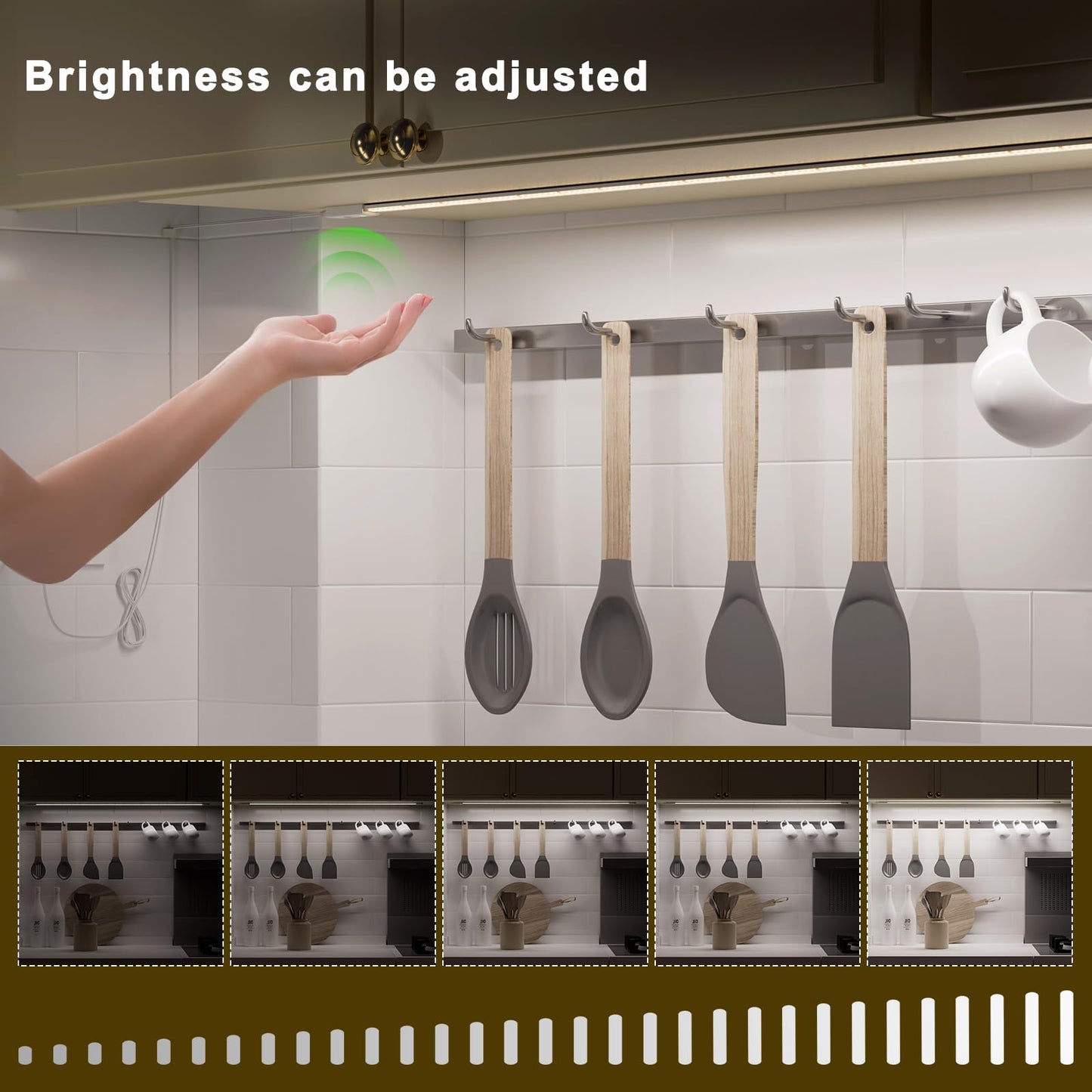 Under Cabinet Light With Hand Wave 40 Inch 1090Lm 2-Pack Under Cabinet Lighting Plug In 3 Colors Undercabinet Lights For Kitchen Stick On Led Under Counter Lights For Cabinet Desk Shelf