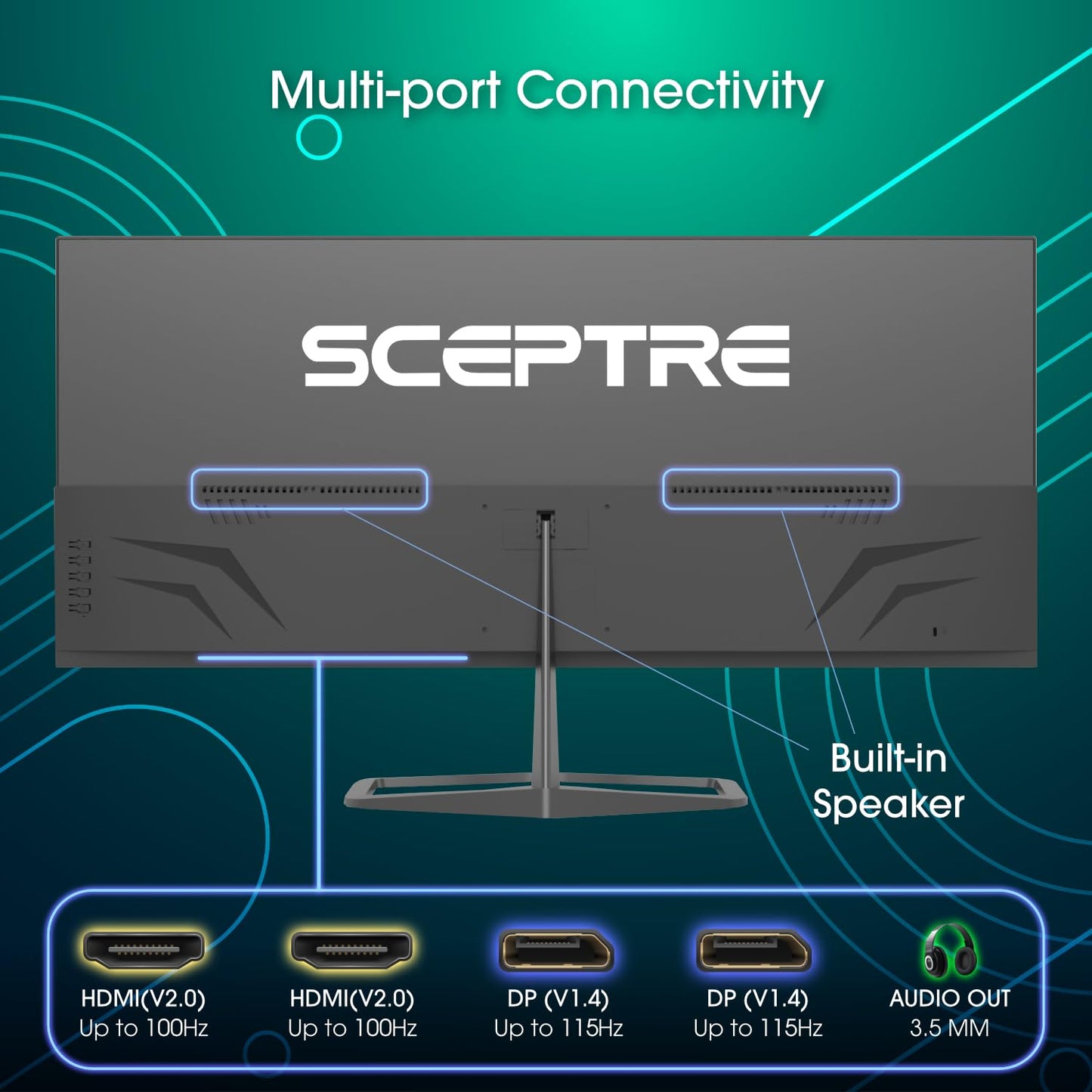 Sceptre New 34-inch IPS Gaming Monitor 3440 x 1440 up to 115Hz DP HDM Build-in Speakers, Machine Black 2026