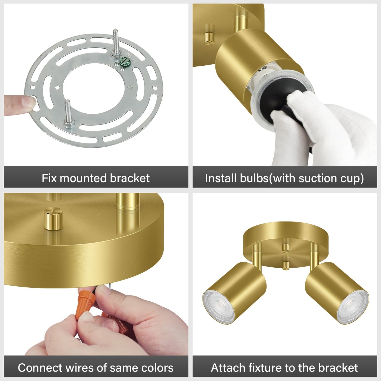2 Light Track Lighting Fixtures Ceiling  Gold Round Directional Ceiling Spotlight  Gu10 Flush Mount Ceiling/Wall Fixture  Adjustable Modern Led Track Lights For Kitchen/Living Room  Bulb Not Included