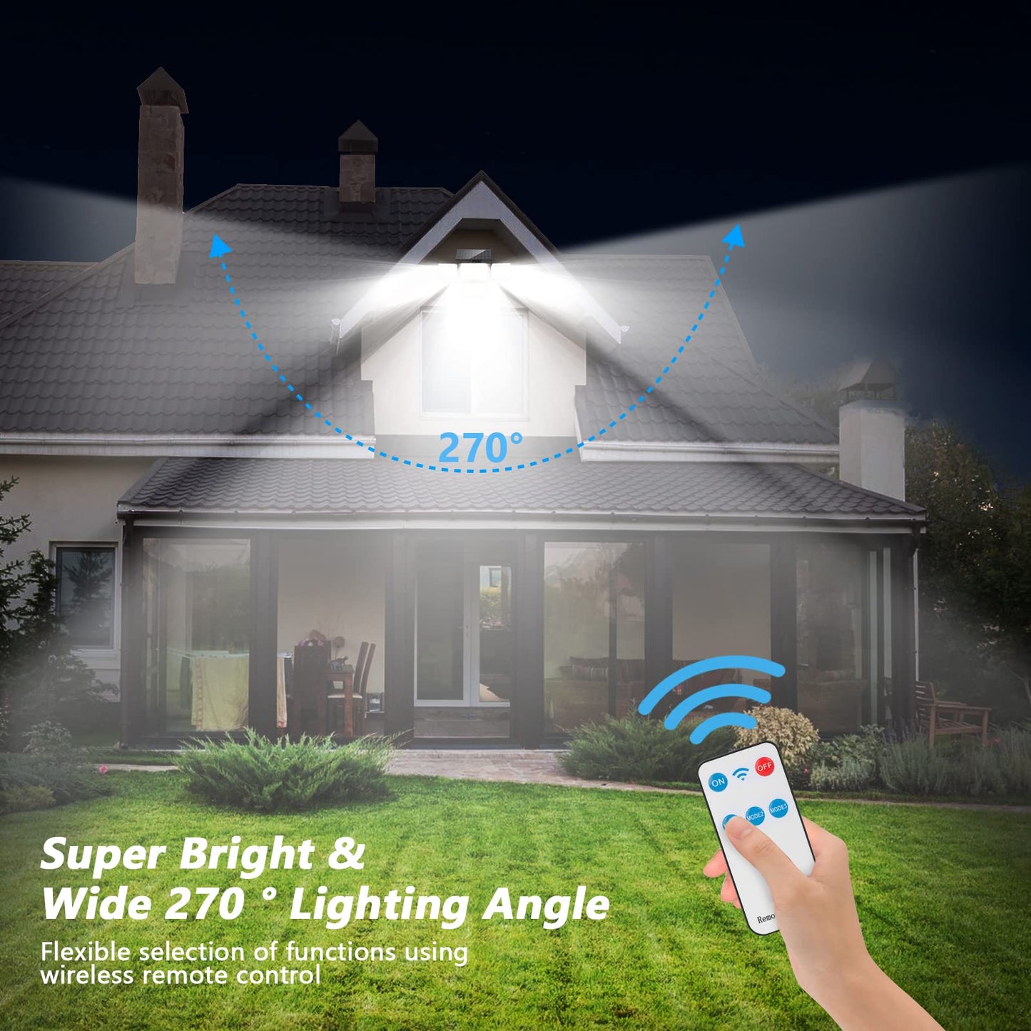 Mokot Solar Lights Outdoor, 288 LED 2800LM Motion Sensor Flood Light, IP65 Waterproof, Remote Control, Black, Model TBD-28
