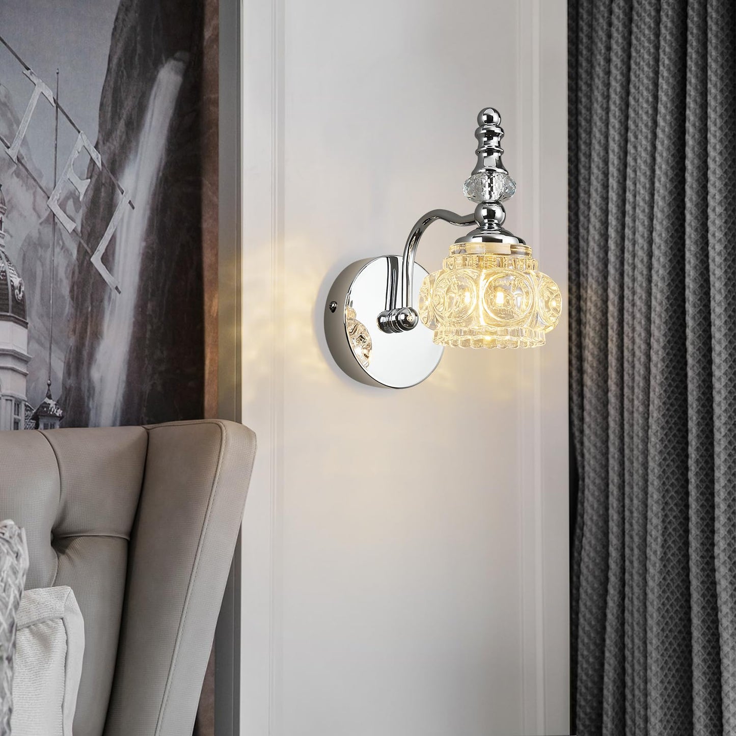 Lbsqj Modern Wall Sconces Set Of Two Indoor Lamp Chrome Vintage Glass Light Bathroom Vanity Fixture Wall-Mounted Room Lighting