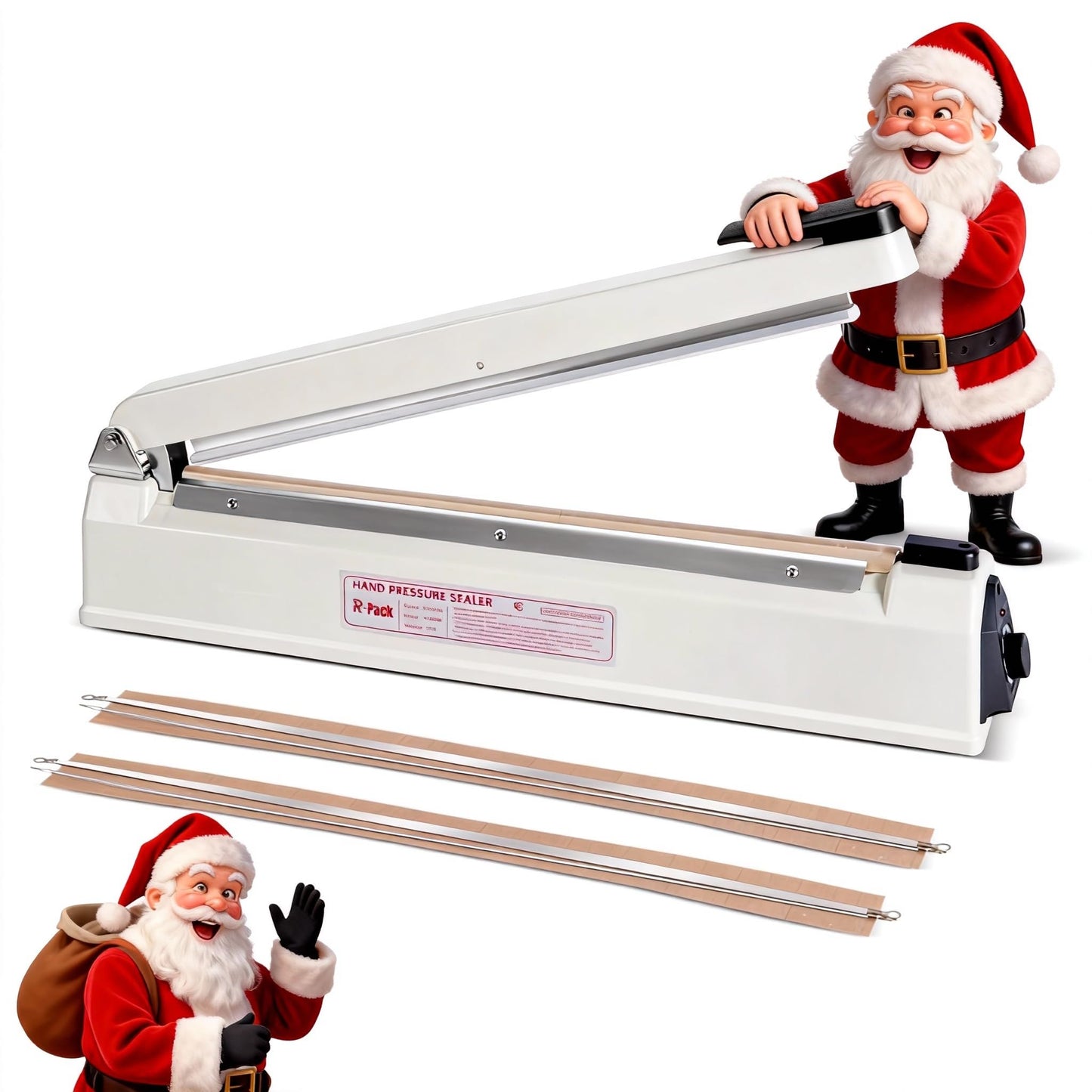 R-PACK Impulse Heat Sealer with Seal bar, Heavy-Duty Bag Sealing & Cutting Machine, 2 Extra Replacements (white, 16inch)