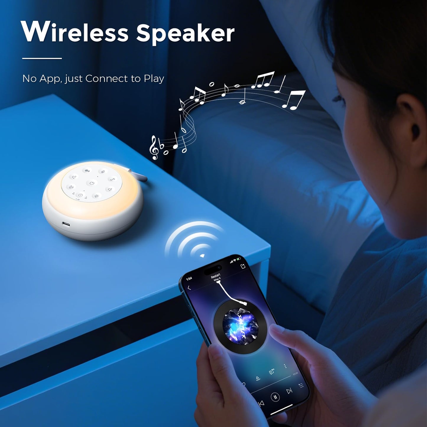 Noise Sound Machine with 24 Soothing Sounds 7 Colors Night Light, White Noise Machine 15 Volume Levels 3 Timers Adjustable Brightness Memory Function for Adults Kids Baby