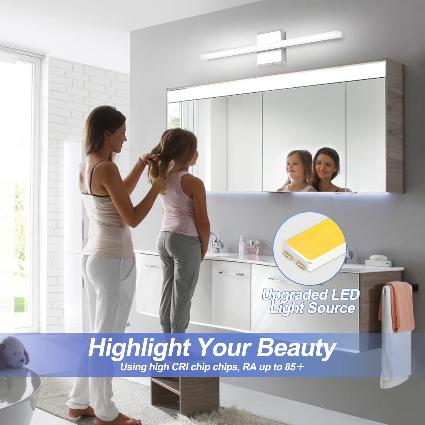 Combuh LED Vanity Lights Bar 24 Inch Bathroom Light Fixtures 14W IP44 Over Mirror Lighting Indoor Wall Sconces Modern Cool White 6000K for Washroom