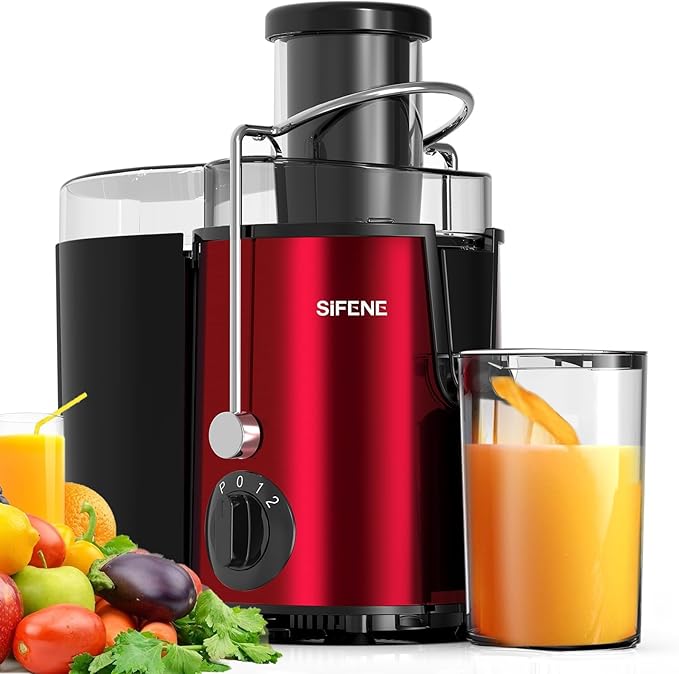 Juicer Machine - 3" Wide Mouth Centrifugal Juicer Extractor for Fruits and Vegetables, Red