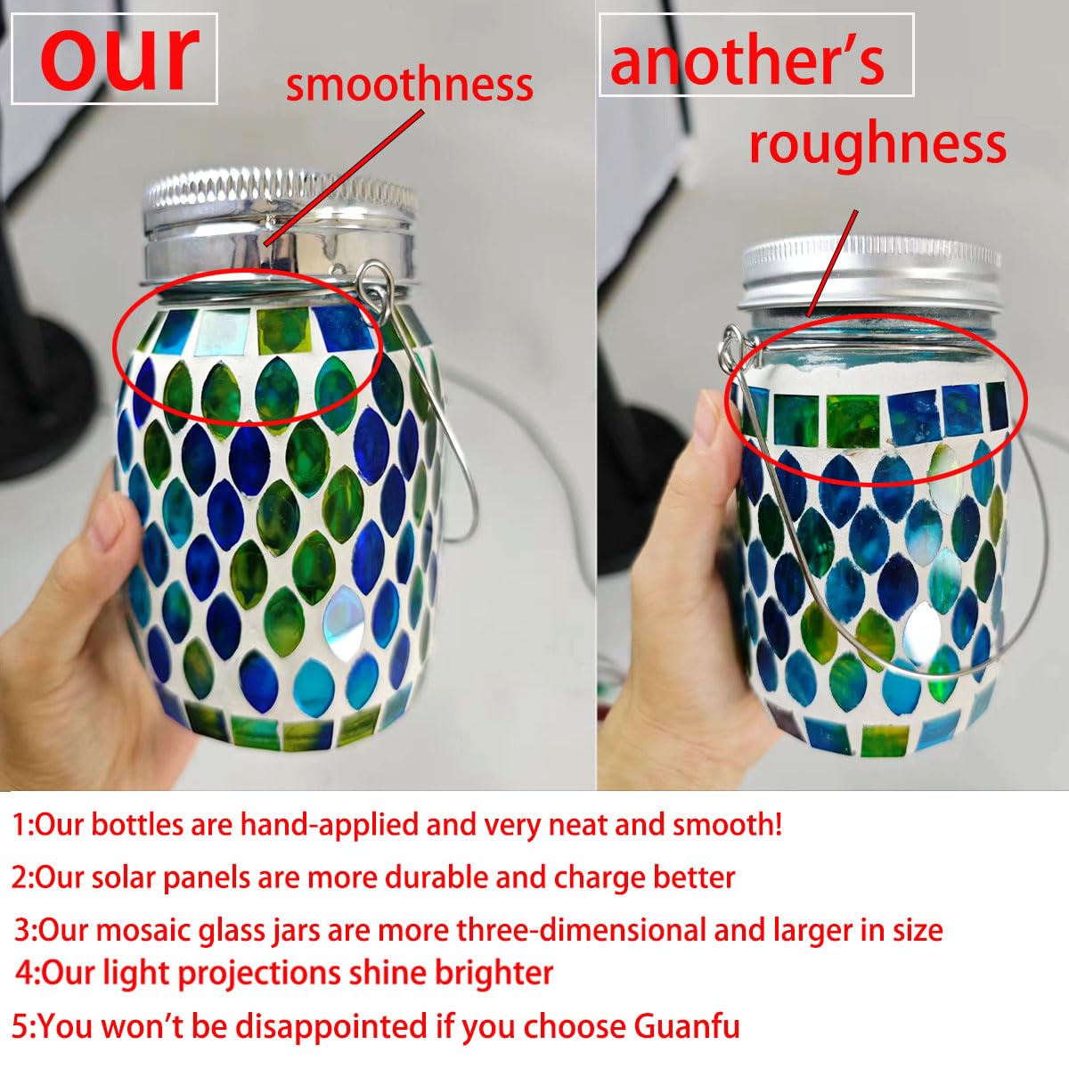 GUANFU Mosaic Lights Solar Outdoor Lanterns, Waterproof Garden Decor, Blue, Model a003