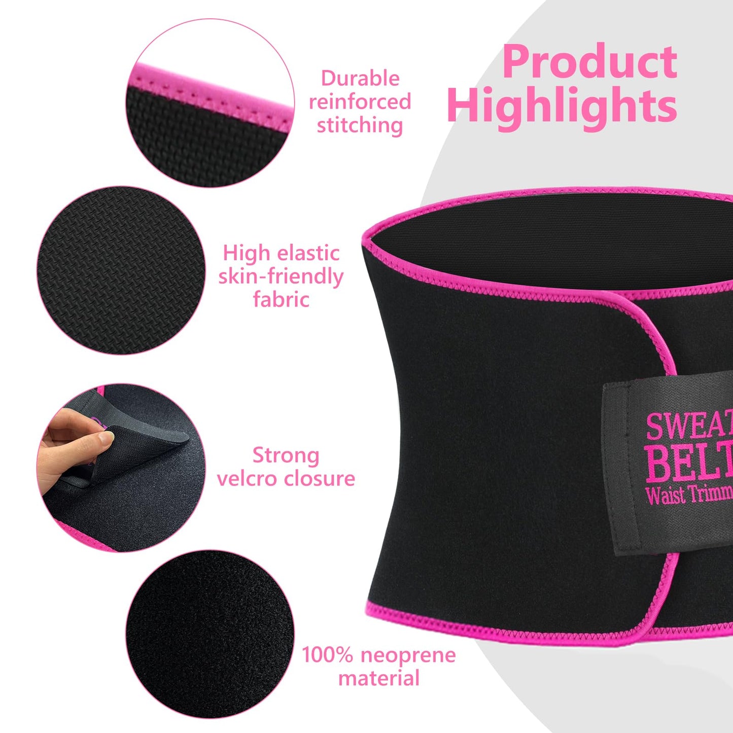 AMZBOSS Waist Trainer for Women Lower Belly Fat, Waist Sweat Band for Women, Belly Band Sweat Belt, Stomach Wrap, Body Shaper, Great Gym Accessories for Sauna, Working Out, Fitness, Large Black/Pink