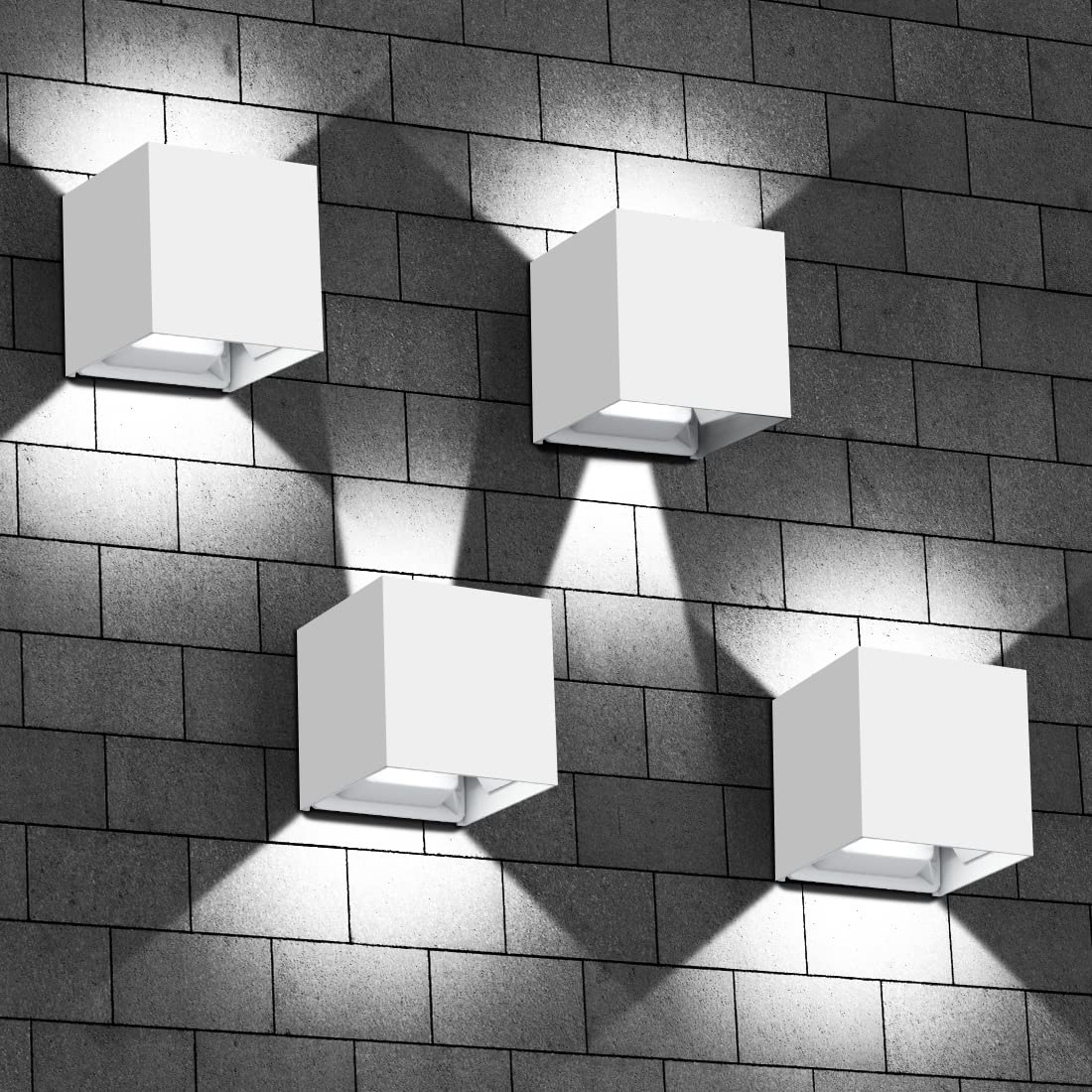 ledmo LED Outdoor Wall Lights, 20W, Aluminum, IP65, Cold White, 4 Pack, Square Mirage Design
