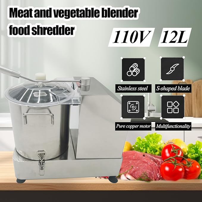Food Processor Electric Vegetable Chopper Meat Grinder 12L Stainless Steel Vegetable Blender Meat Cutter Adjustable Speed Commercial Food Chopper 110V
