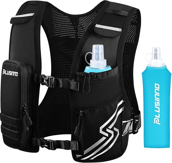 Running Vest for Women Men, Running Hydration Vest with 500ml Soft Flask & Touch-Screen Phone Pocket, Reflective Lightweig...