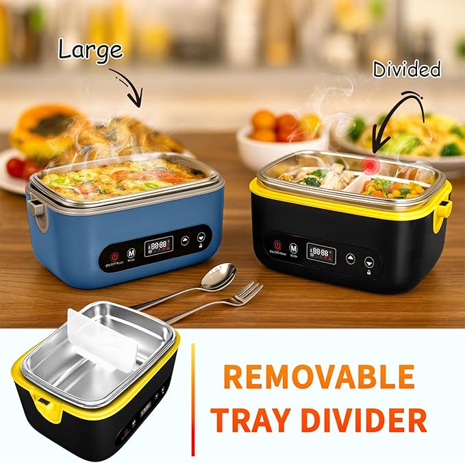 Cordless Electric Lunch Box,24000mAh Heated Lunch Box Battery Powered with Automatic Heating, 5Cups Portable Food Warmer,Multi-Mode Automatic Heating with an Insulated Bag and Utensils (Black)