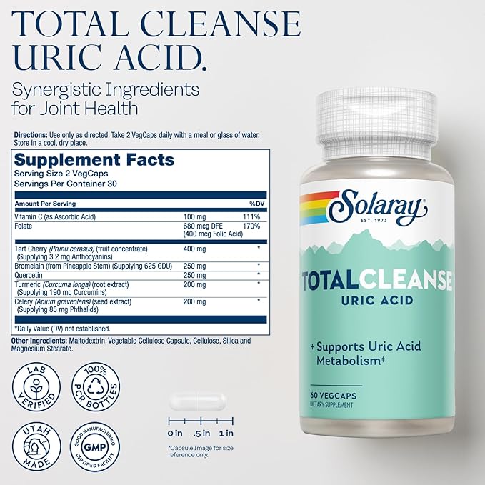 SOLARAY Irish Sea Moss and Total Cleanse Uric Acid - Wellness and Joint Health Bundle w/Naturally Occurring Vitamins, Minerals, Live Bacteria, Plus Tart Cherry, Turmeric and Celery Seed, 100/60ct