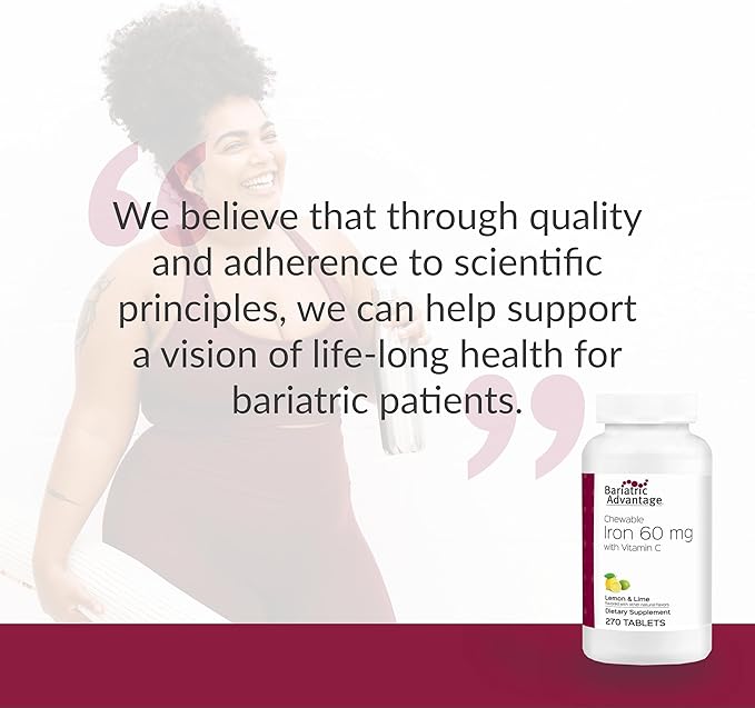 Bariatric Advantage Chewable Iron 60 mg with Vitamin C for Increased Absorption and Utilization, Easily Digestible for Gastric Bypass and Sleeve Gastrectomy Surgery Patients - Lemon Lime, 270 Count