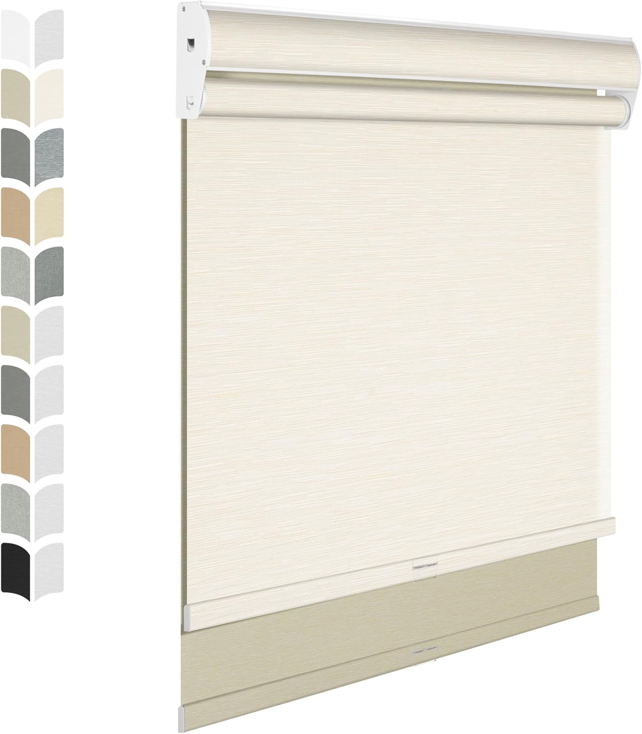 BERISSA Cordless Dual Roller Shades with Cassette Valance, Double Window Shades - Blackout & Light Filtering Shades for Home Office Door, Striped Jacquard Beige - 24 W x 86" H