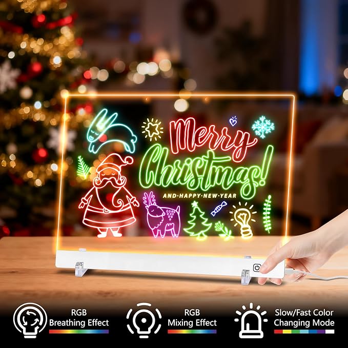 LED Note Board with Colors, Led Drawing Board for Kids, Light Up Acrylic Dry Erase Boards with Stand, Christmas & Birthday Gifts for Girls/Teens (White, 15.7" x 11.8")
