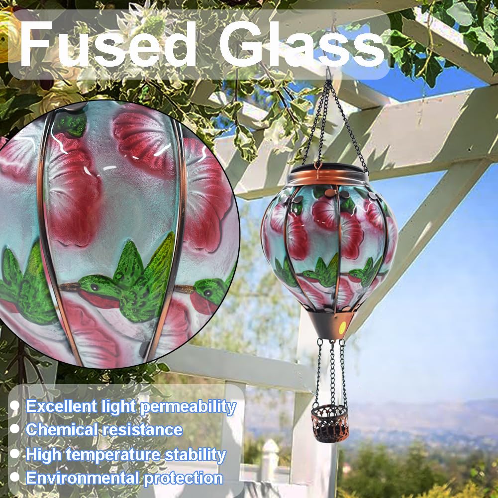 teyigarden Hot Air Balloon Solar Lantern, Glass, 18in H, Waterproof, Hummingbird-Red, Model SL-6069082023