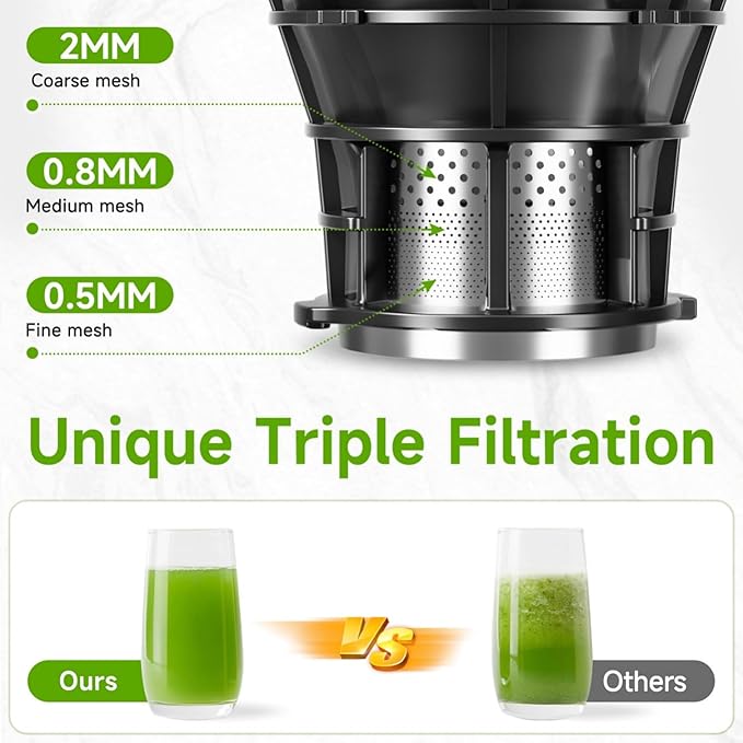 Cold Press Juicer, 5.8" Wide Feed Chute Juice Extractor Machine with 400W, High Juice Yield, Slow Masticating Juicer for Whole Vegetables & Fruits, Dark Grey