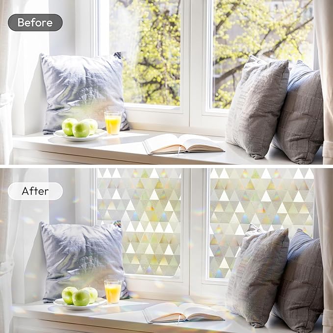 rabbitgoo Window Privacy Film, Stained Glass Rainbow Privacy Clings for Glass Window, Static Cling Decorative Door Covering, Non-Adhesive UV Blocking, Multicolored, 35.4 x 157.4 inches