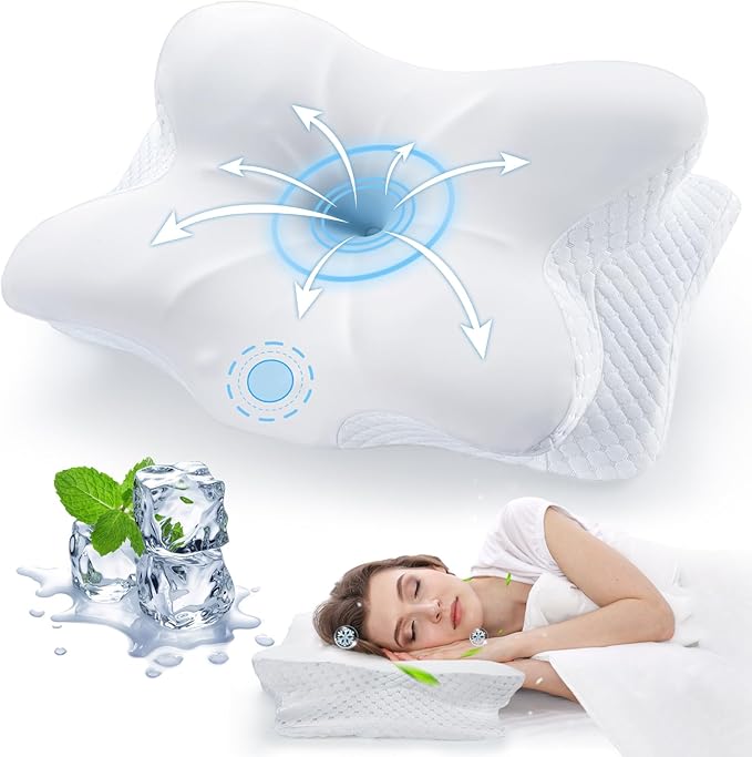 Cervical Neck Pillow for Pain Relief Sleeping, Cooling Contour Memory Foam Support Pillows for Neck and Shoulder Pain, Ergonomic Orthopedic Pillow for Side Back & Stomach Sleepers, White-22