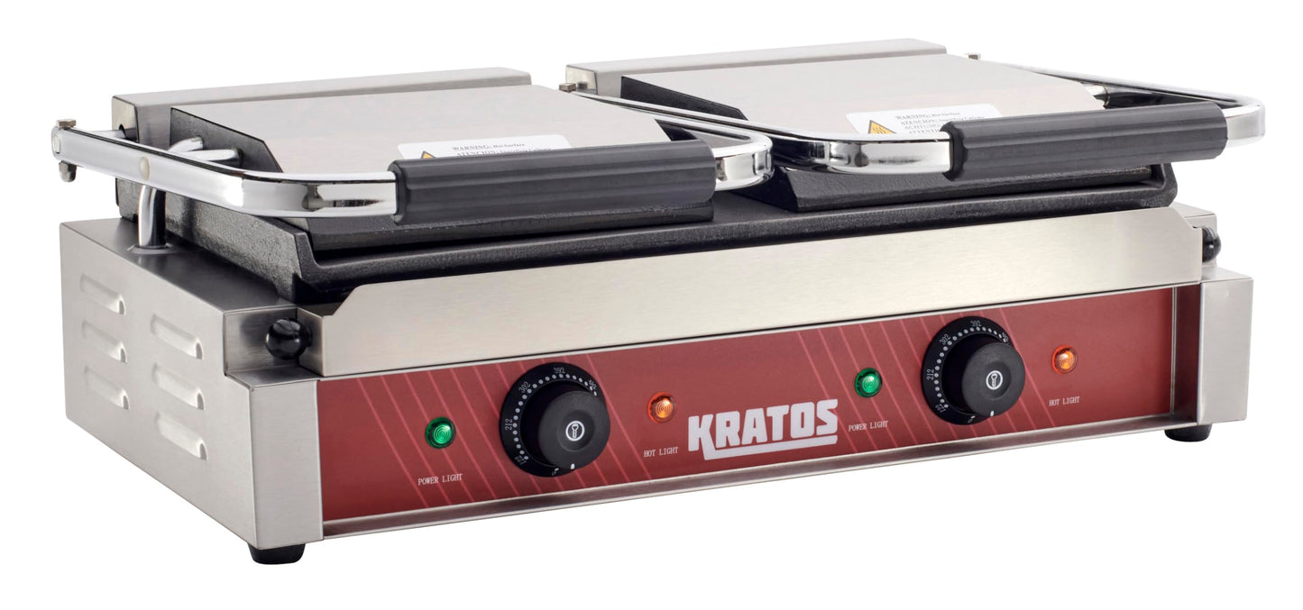 Kratos Commercial Electric Panini Sandwich Grill with Smooth Plates, 18.7"x9" Cooking Surface, Commercial Countertop Panini Press, 120V, 3500W (29Y-024)