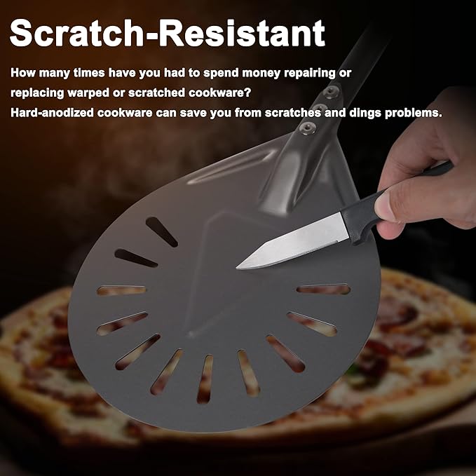 Pizza Turning Peel - 9 Inch Aluminum Perforated Pizza turner with 33 Inch Long handle Lightweight, Metal Pizza Peel for Outdoor Pizza Oven Accessories