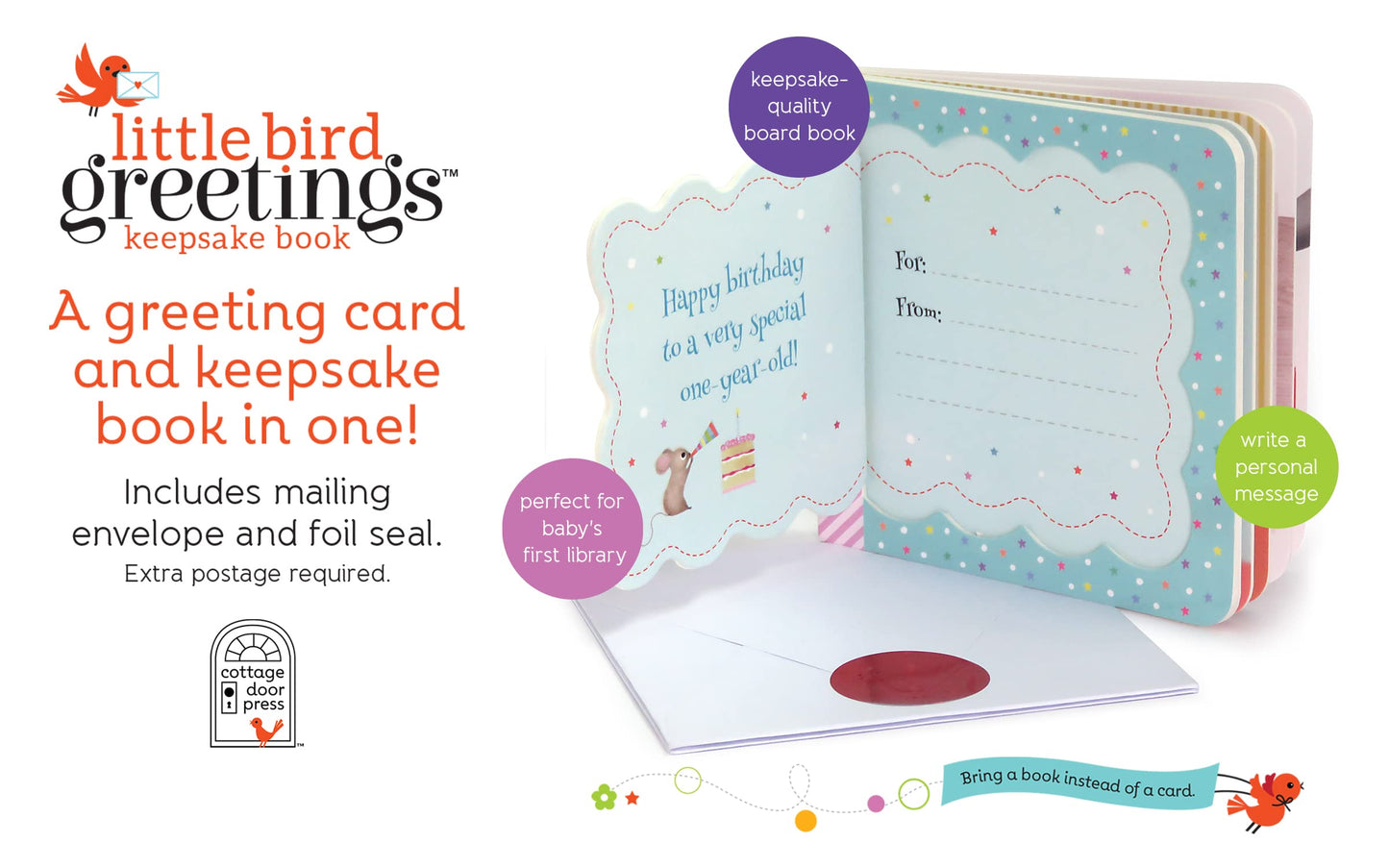 Now You Are One: Little Bird Greetings, Greeting Card Board Book with Personalization Flap, 1st Birthday Gifts for One Year Olds