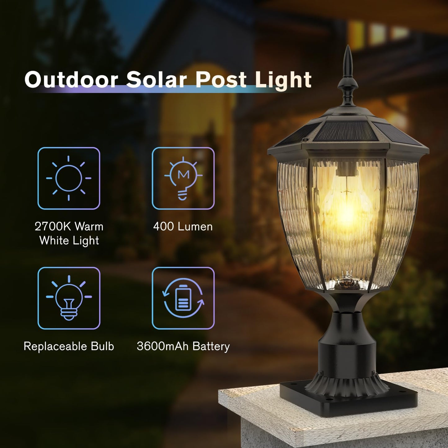 Jandov Solar Post Lights, 2700K Waterproof Lamp, Remote Control, Black, Model Jandov-M05-06, Outdoor Lighting for Garden and Pathway