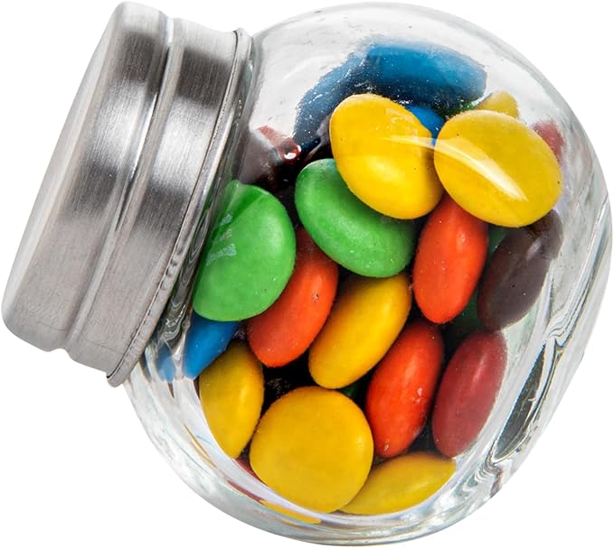 Restaurantware Vetri 2 Ounce Mini Favor Jars 100 Durable Candy Jars - With Wide Spout Chrome Lid Clear Glass Candy Jars Dishwashable