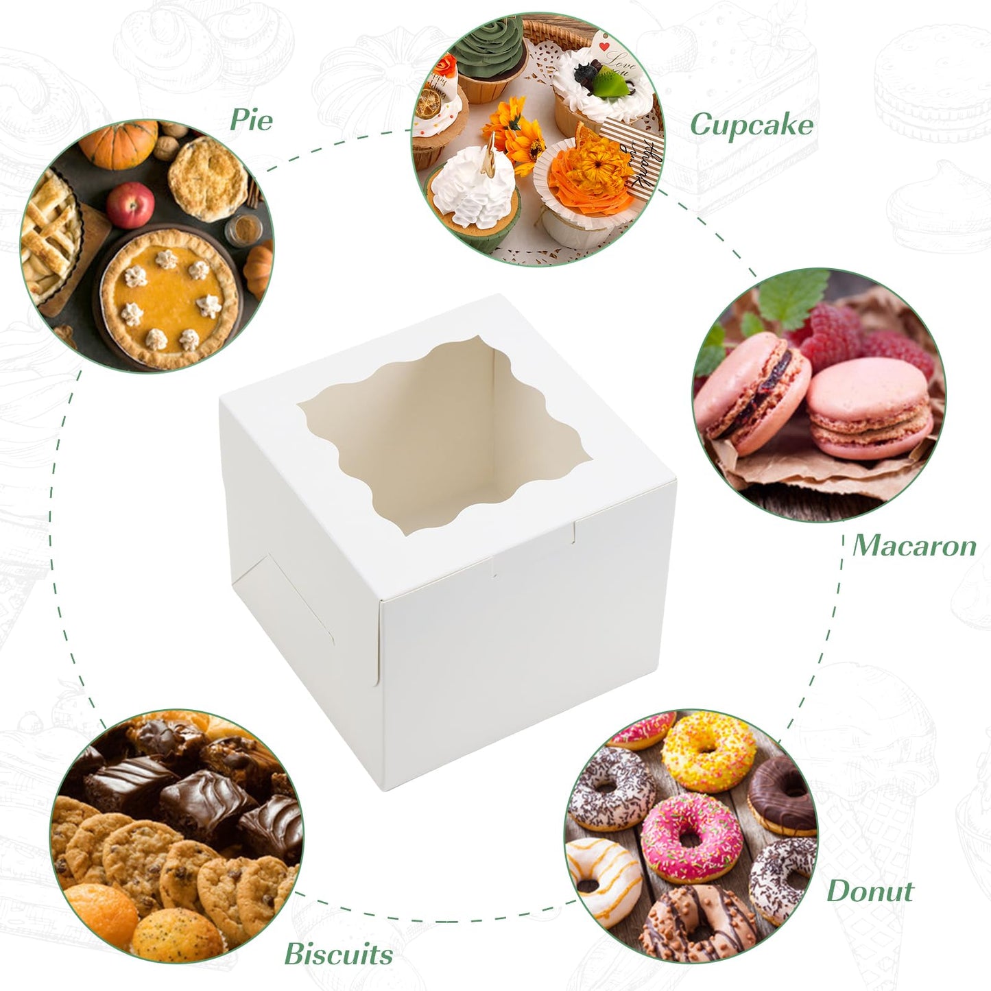 Moretoes 15pcs 6x6x5in Cake Boxes Bakery Carriers, Small Bento Cake Containers Cookie Boxes with Window, White Mini Cupcake Carriers Treat Containers for Dessert, Mother's Day, Valentine's Day