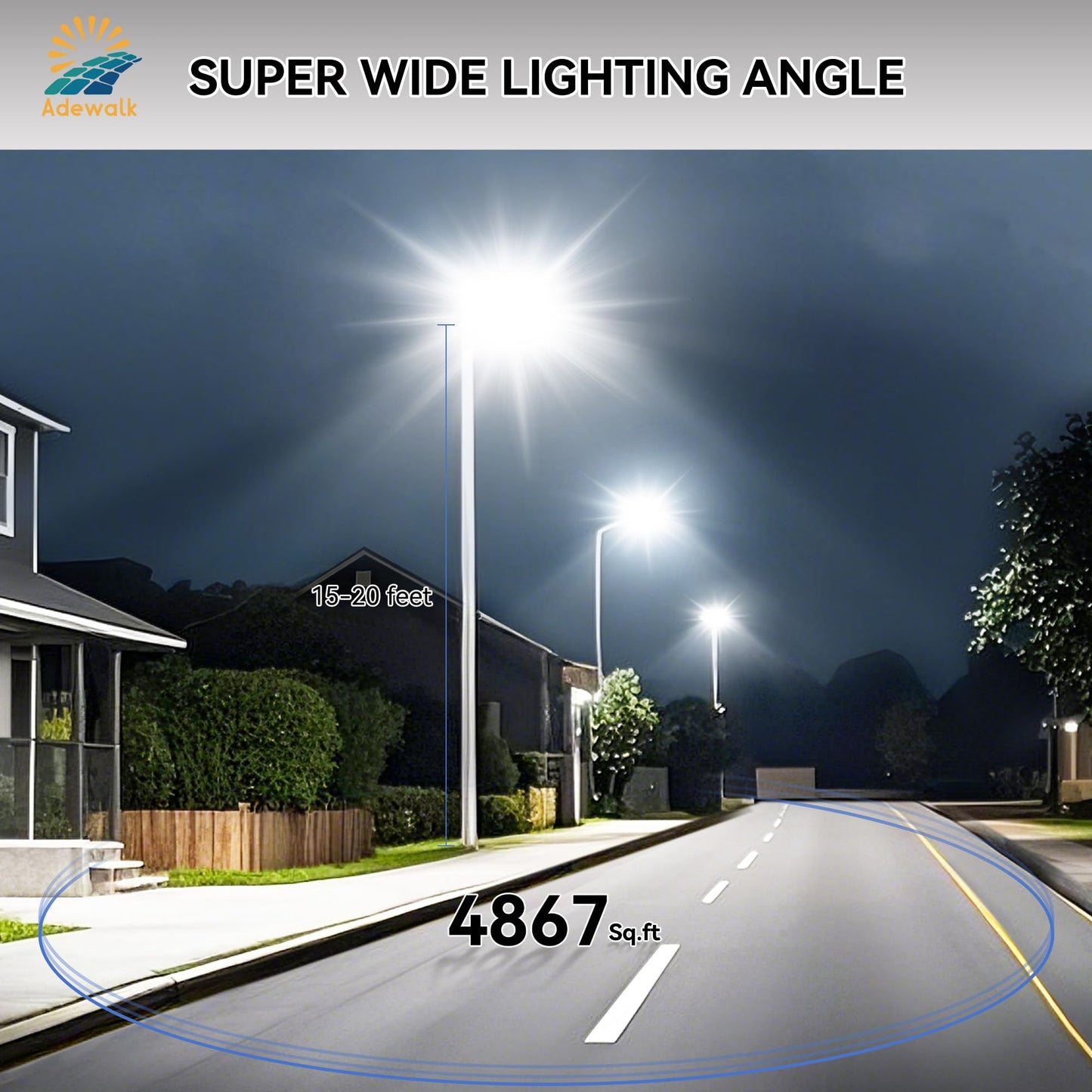 Adewalk 6000W Solar Lights Outdoor Motion Sensor LED Flood Light, 7000K Cool White, 2 Pack, Model TW001, Waterproof for Garden Pathway
