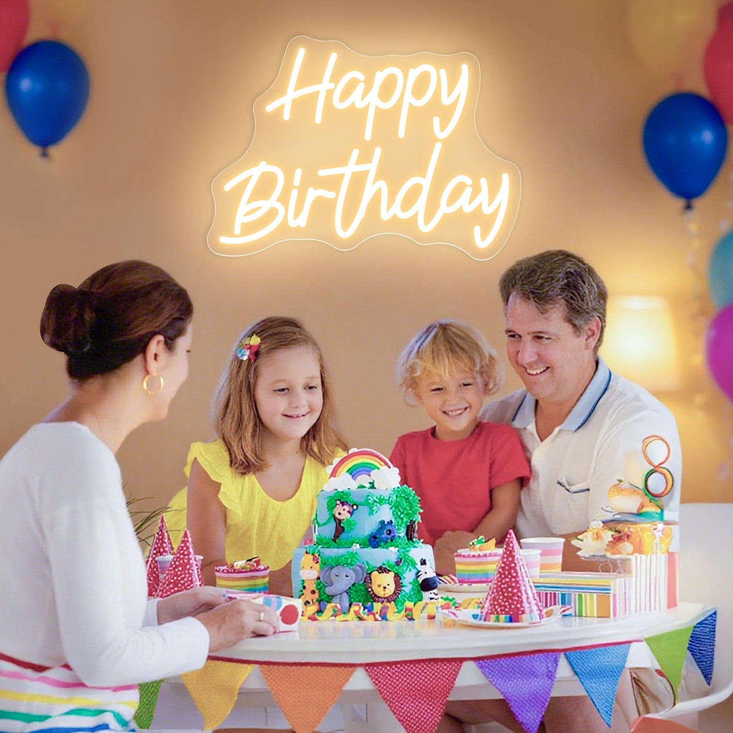 WASNKGFW Custom LED Happy Birthday Neon Sign - 20inx18in Silicone Backdrop Decoration, Custom Neon Color