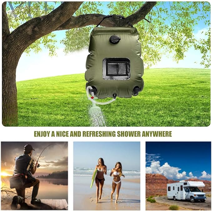 Solar Shower Bag, Solar Heating Camping Shower Bag, 5Gal(20L) Portable Camping Shower Bag, with Removable Hose and On-Off Switchable Shower Head, for Outdoor Traveling/Climbing/Hiking/Beach/Swimming
