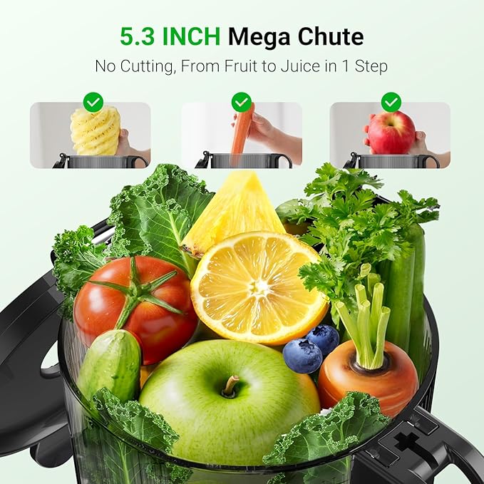 Cold Press Juicer, 5.8" Extra Large Wide Mouth, Aeitto Slow Juicer Machines, High Juice Yield, Fit Whole Vegetables & Fruits, Professional Juice Extractor Machine,Self Feeding, Easy to Clean