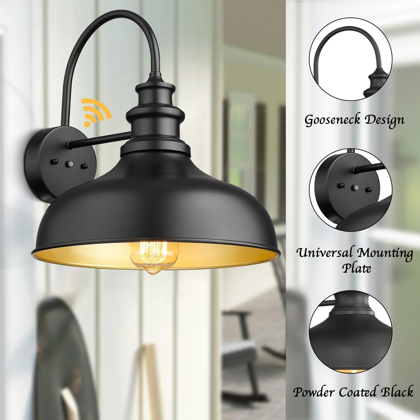 Bestshared Dusk to Dawn Sensor Barn Light, 11.5 Inch Gooseneck, Black, 4 Pack