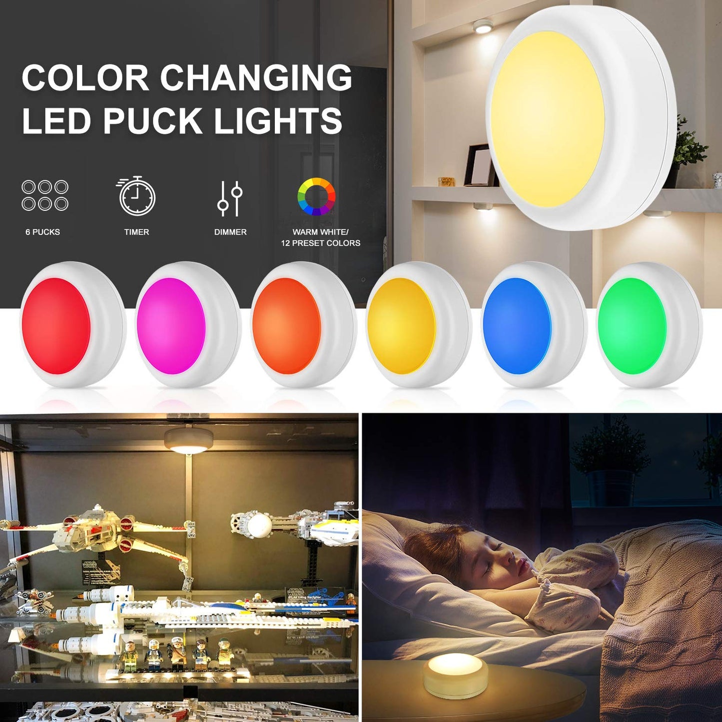Bls Led Puck Lights With Remote Control  Rgb 13 Color Changing Under Cabinet Lighting Wireless  Aa Battery Operated Night Light  Push Stick On Lights For Closet  Kitchen  Wall  Dimmer & Timer  2 Pack