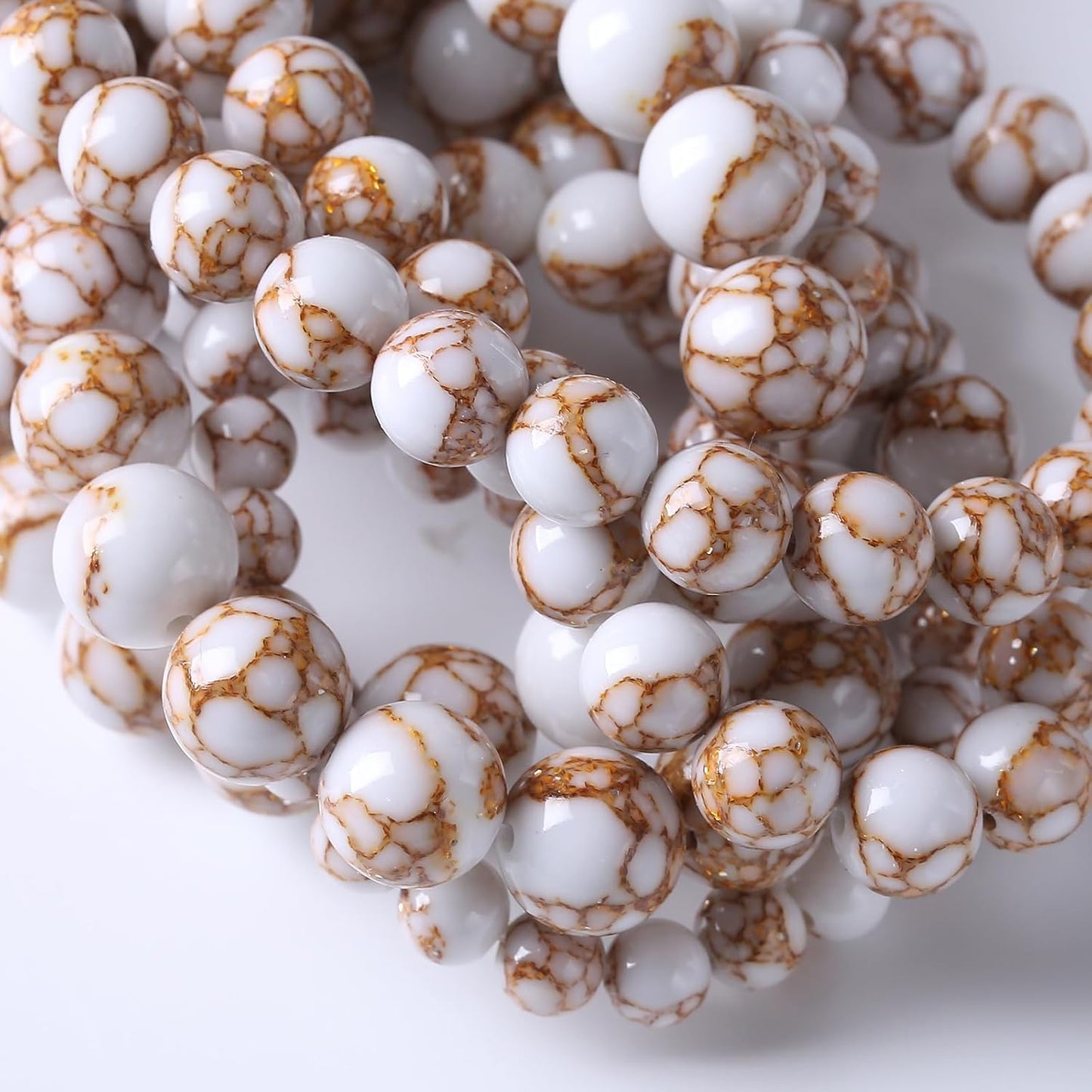 45pcs 8mm White Howlite Spun Gold Stone Beads for Jewelry Making Natural Stone Energy Healing Beads DIY Bracelet Necklace 15" (8mm, White Howlite Spun Gold Stone)