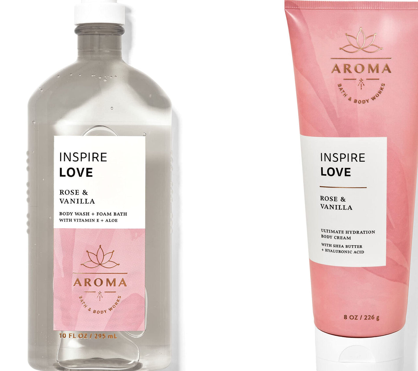 Bath & Body Works - Aromatherapy - Love - Rose Vanilla - 2 pc Bundle - Body Wash & Foam Bath & Body Cream -2020
