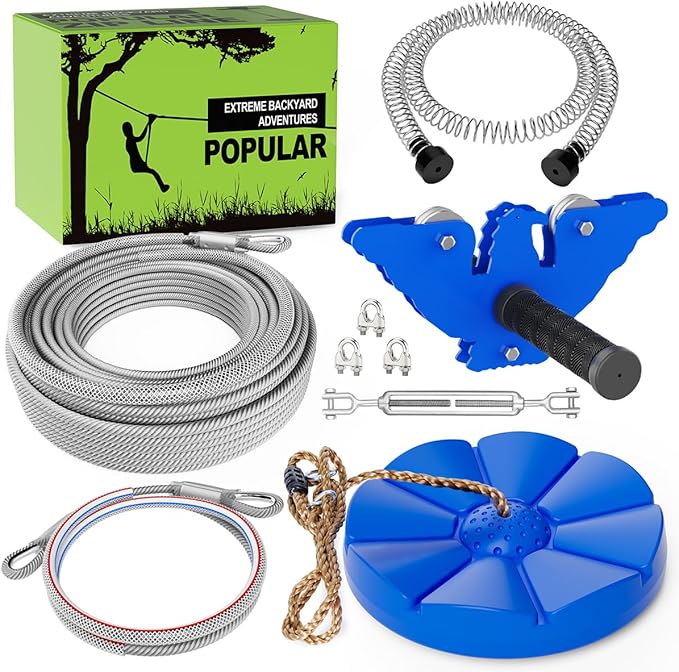 X XBEN Zip line Kits for Backyard, Zip Lines for Kid and Adult, Included Swing Seat, Ziplines Brake, and Steel Trolley, Outdoor Playground Equipment (75FT)