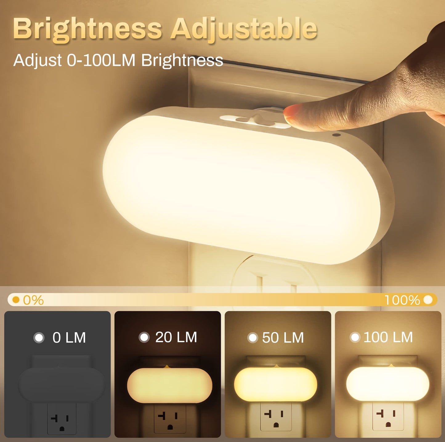 DORESshop LED Night Lights, Soft White, Dimmable, 4 Packs, Plastic, Model D-NL00702DG-4N, Ideal for Nursery, Bedroom, Kids Room, Bathroom