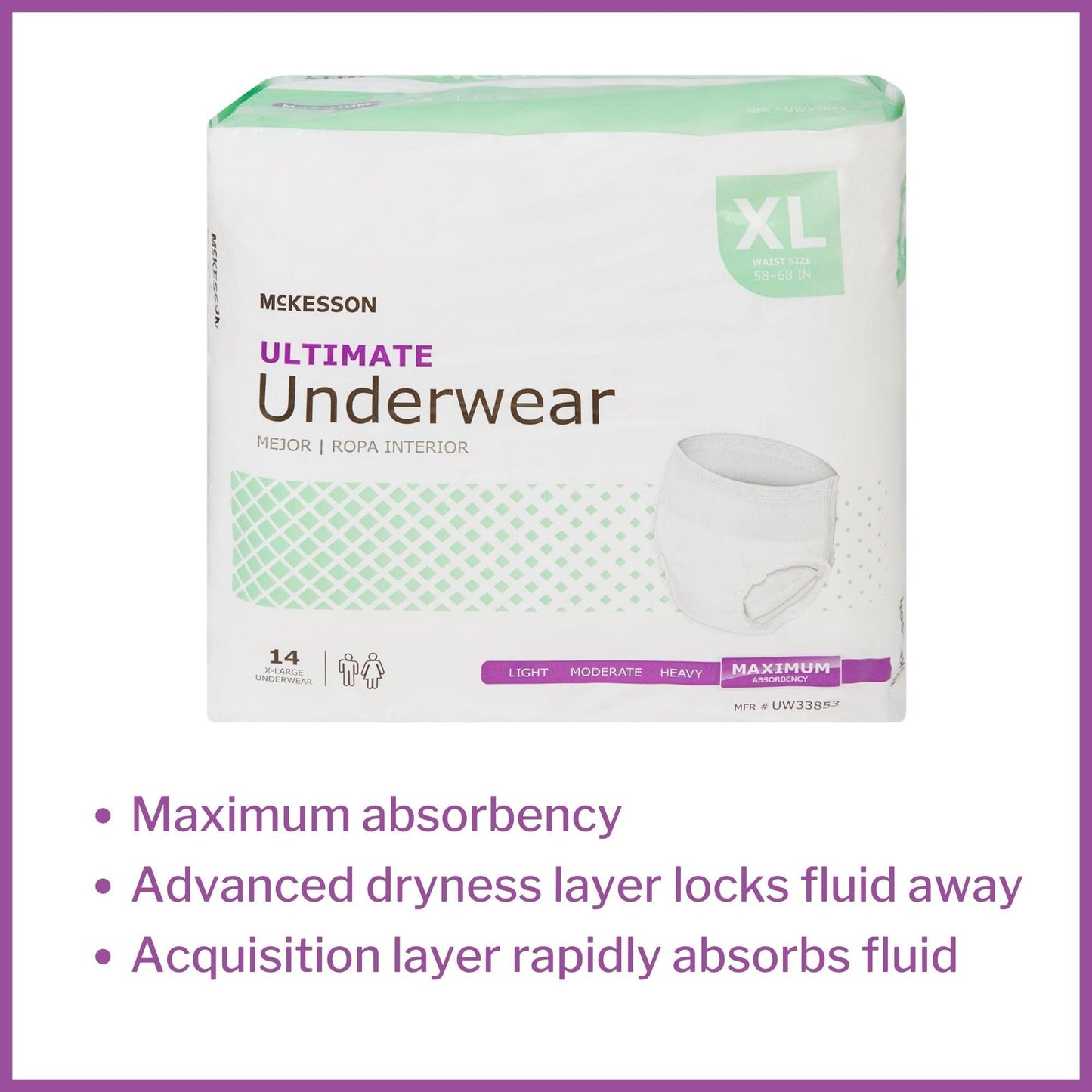 McKesson Ultimate Adult Incontinence Underwear, [56 Count], XL, 58-68 in. Maximum Absorbency, Unisex Bladder Leak Protection, Pull-On Style with Tear-Away Sides, for Postpartum and Incontinence