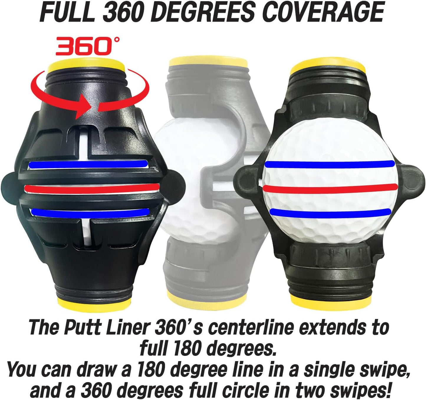 Putt Liner 360 Golf Ball Marker | 360 Degree Line Drawing Alignment Accessory Tool Identification Multicolor Triple Line Golf Gift Premium Quality