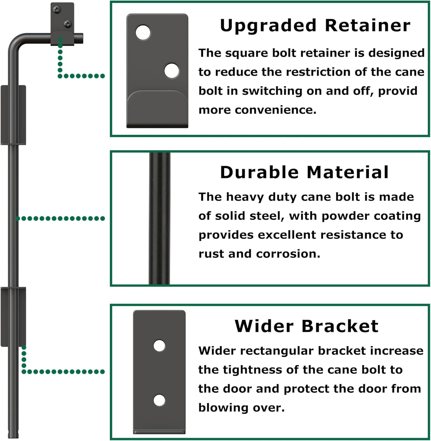 18" Heavy Duty Cane Bolt Gate Drop Rod with Upgraded Design, Square Gate Drop Rod for Wood PVC Vinyl Metal Yard Gate Latch-1 Pack