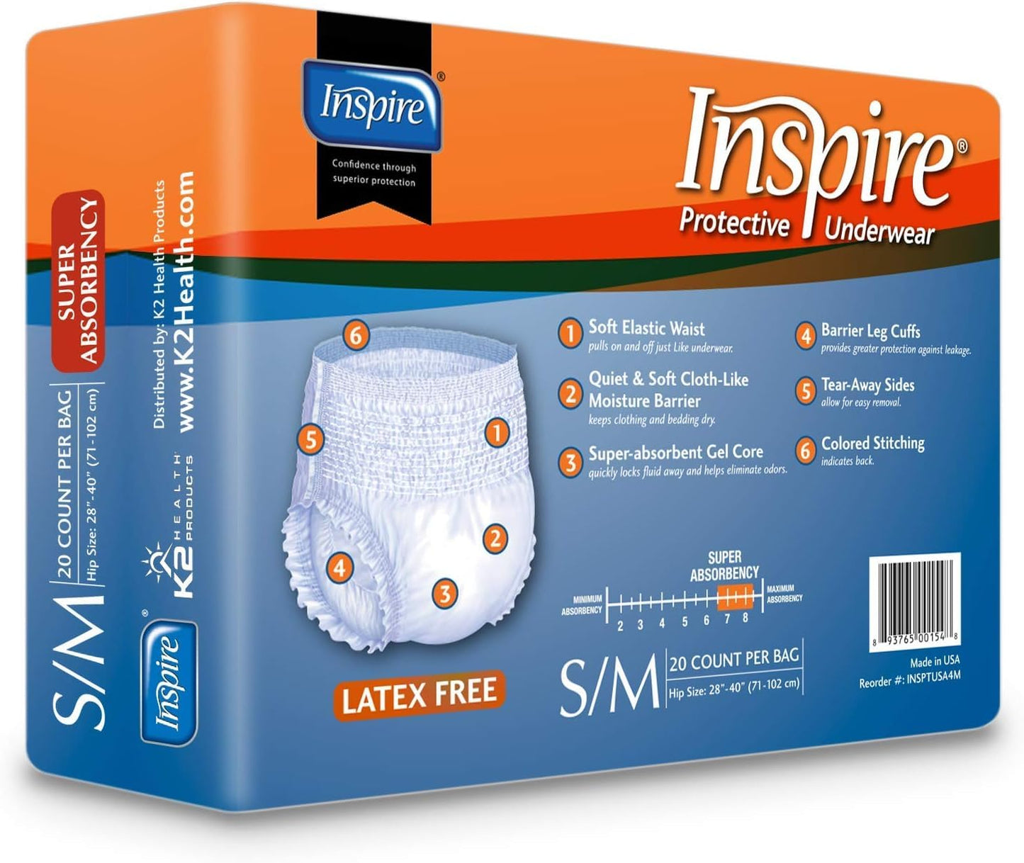 Inspire Protective Underwear for Men and Women | Adult Diapers | Bowel Incontinence Under wear for Adults | Disposable Pull Ups - 4 Bags of 20 | 80 Total (Small/Medium)