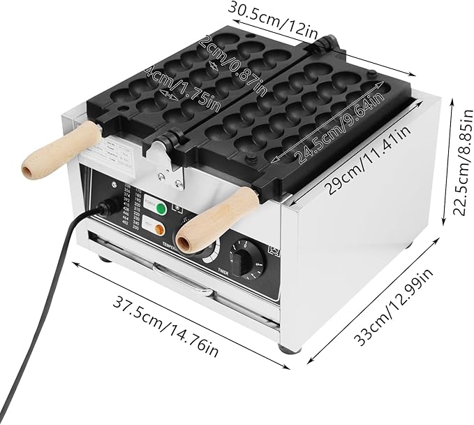 Waffle Making Machine, Mini Egg-Shaped Bubble Waffle Maker Commercial, 6-Skewer Capacity with Adjustable Timer & Temperature Control, for Home Kitchen Restaurant Use, Silver