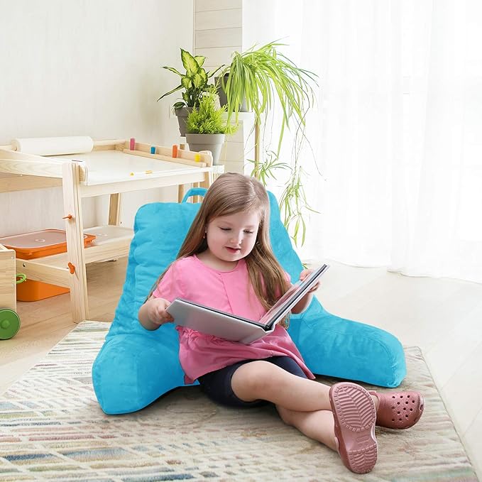 Nestl Reading Pillow Standard Bed Pillow, Back Pillow for Sitting in Bed Shredded Memory Foam Chair Pillow Reading & Bed Rest Pillows Bright Blue Back Pillow for Bed, Bed Chair Arm Pillow with Pockets