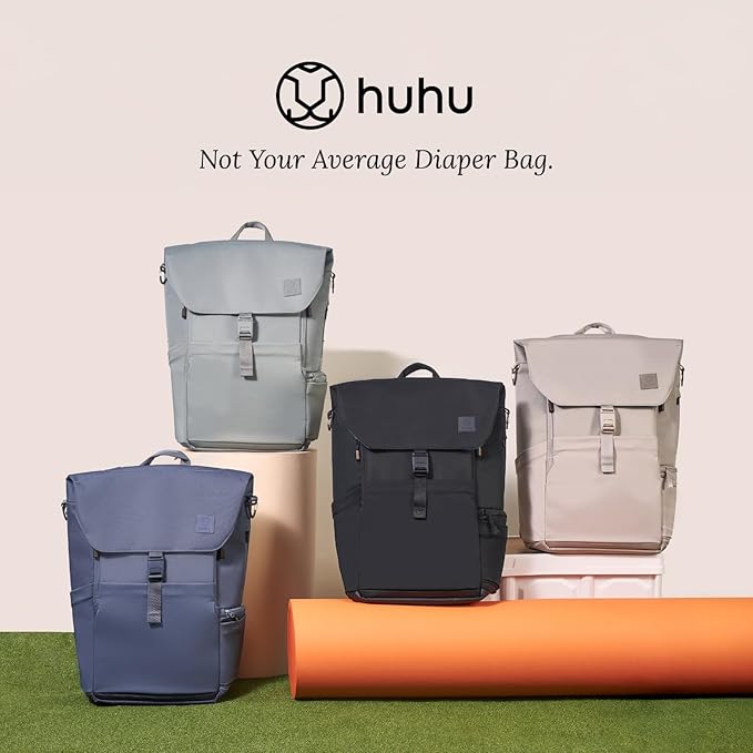 Huhu Diaper Bag Backpack – Baby Bag for Moms & Dads – Water-Resistant, Unisex Travel Kit for New Parents – Includes Changing Pad and 2 Organizer Pouches (Dusky Blue)
